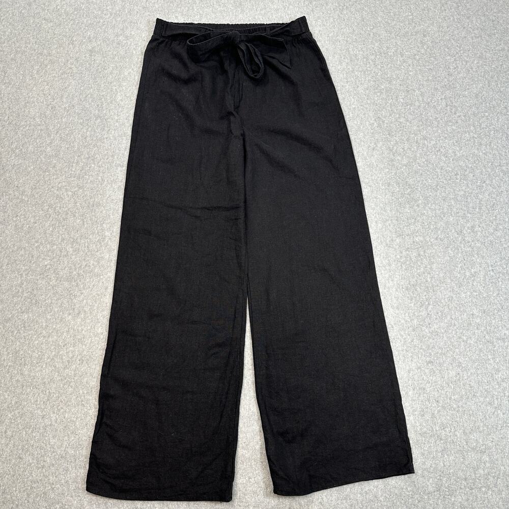 Ambiance Apparel Pants Womens L Black Linen Blend Wide Leg Casual Loose Trouser